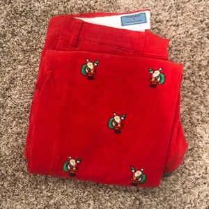 Castaway Red Corduroy Pants with Santa Motifs